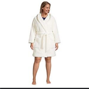 Lands’ End Sherpa Fleece Hooded Mid-Length Cream Robe XL / 18